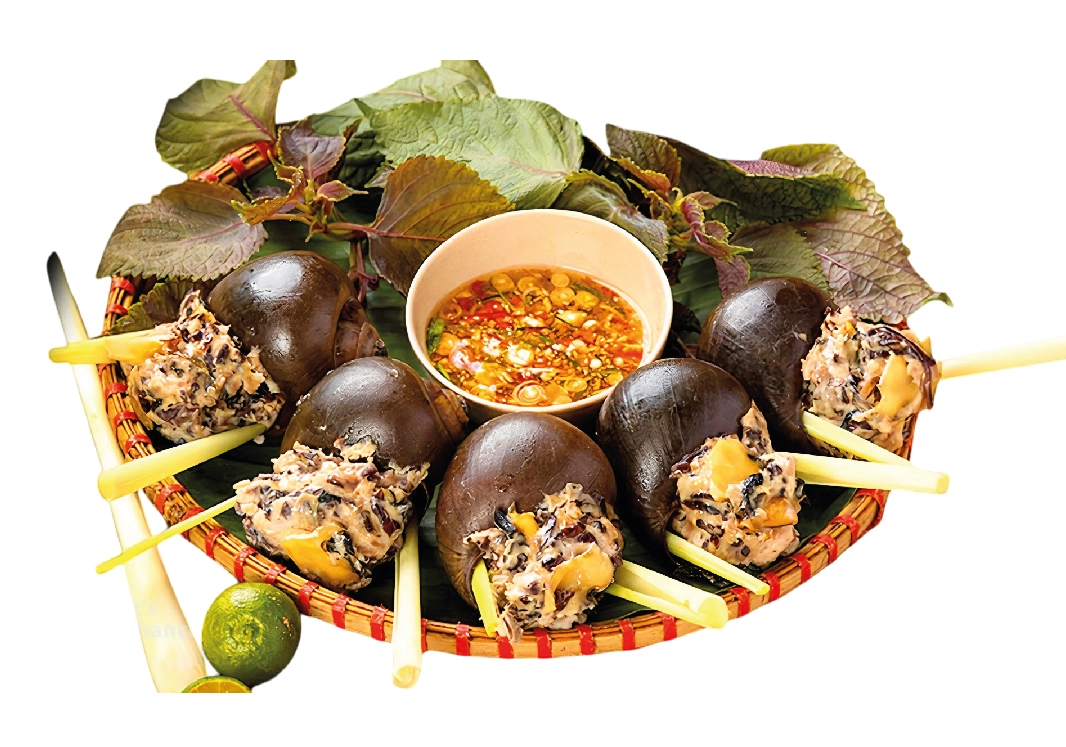 Stuffed Apple Snails with Featherback Fish Paste